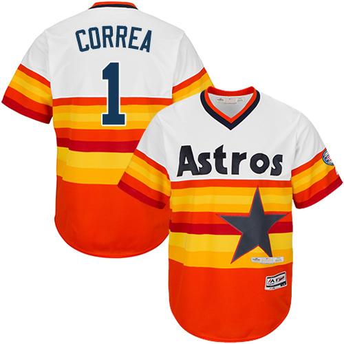 Astros #1 Carlos Correa White/Orange Cooperstown Stitched Youth MLB Jersey